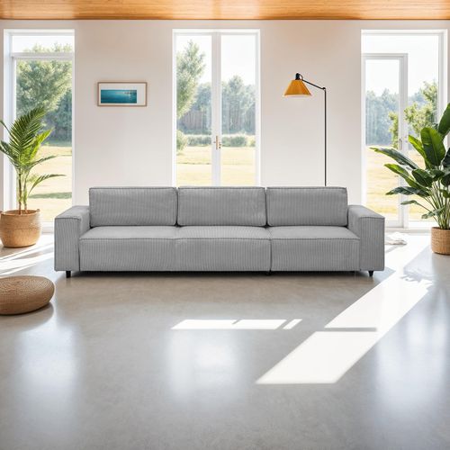 Canapé Convertible 5 Pl Avec Coffre En Velours Côtelé Gris Clair - Harper Mod