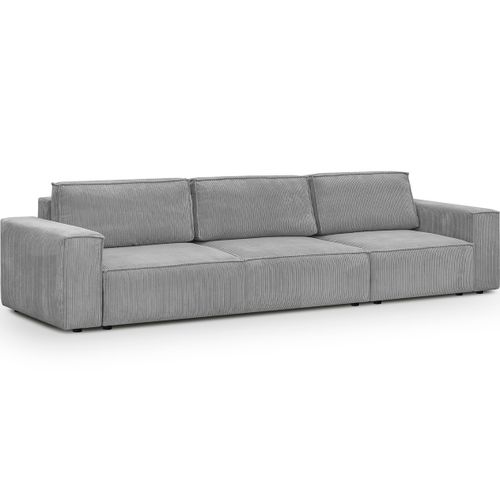 Canapé Convertible 5 Pl Avec Coffre En Velours Côtelé Gris Clair - Harper Mod