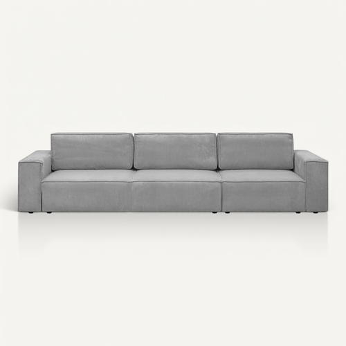Canapé Convertible 5 Pl Avec Coffre En Velours Côtelé Gris Clair - Harper Mod