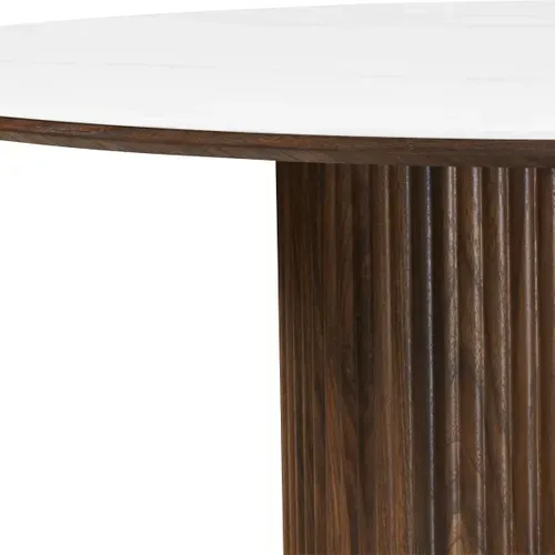 Table à Manger Ronde En Céramique Effet Marbre Et Noyer 6 Places D.120 Cm - Mira