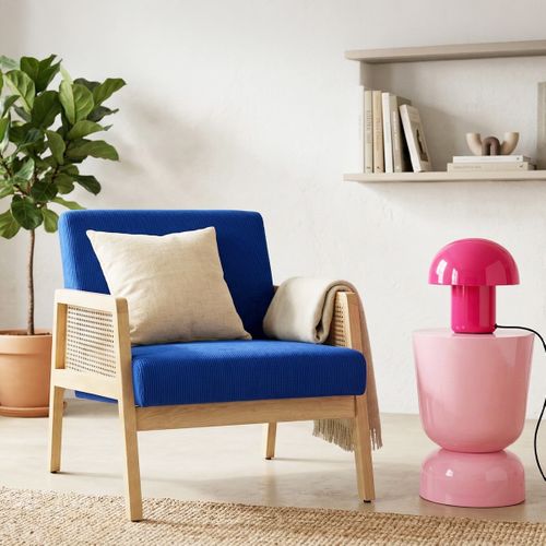 Fauteuil En Cannage Et Velours Côtelé Bleu électrique - Mani