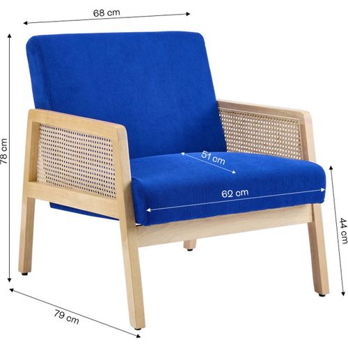 Fauteuil En Cannage Et Velours Côtelé Bleu électrique - Mani
