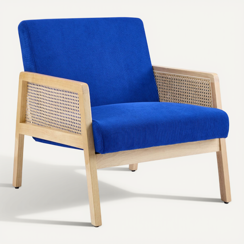 Fauteuil En Cannage Et Velours Côtelé Bleu électrique - Mani