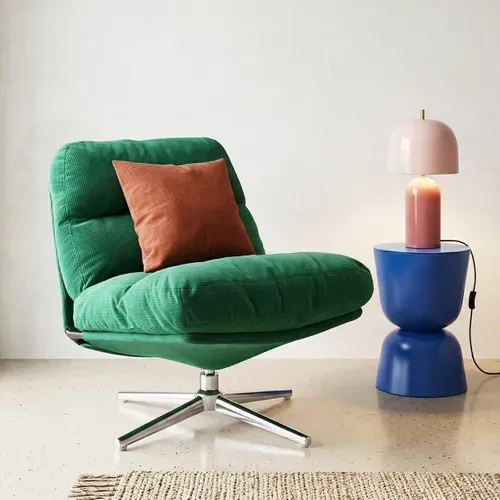 Fauteuil Pivotant En Velours Côtelé Vert électrique Et Piètement Chromé - Julia