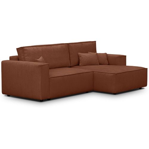 Canapé D'angle à Droite Convertible 3 Places En Velours Côtelé Rouille - Asti
