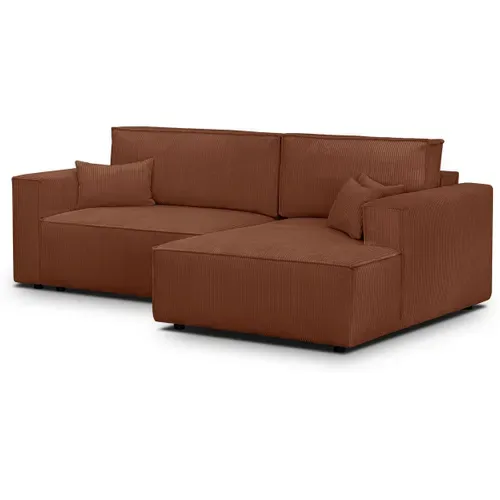 Canapé D'angle à Droite Convertible 3 Places En Velours Côtelé Rouille - Asti