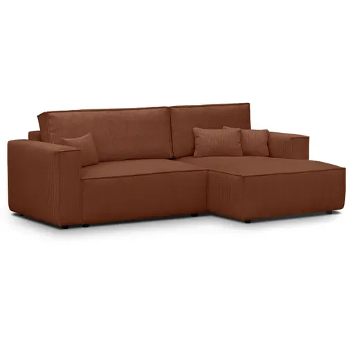 Canapé D'angle à Droite Convertible 3 Places En Velours Côtelé Rouille - Asti