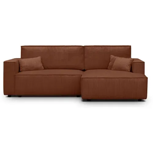 Canapé D'angle à Droite Convertible 3 Places En Velours Côtelé Rouille - Asti