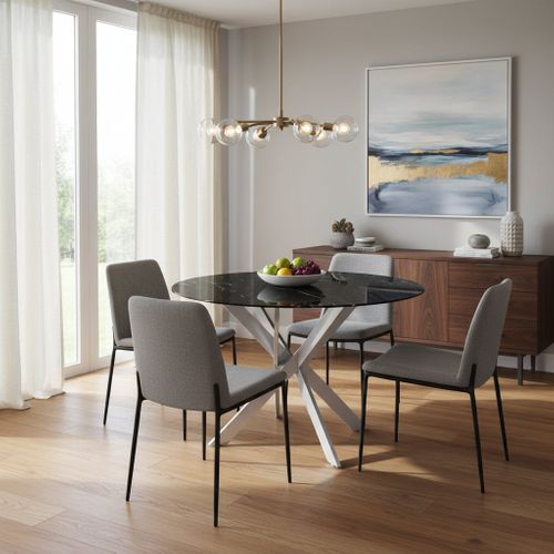 Table à Manger Ronde Jessica Chrome Verre Effet Marbré Noir 120x75cm ...