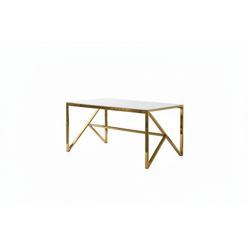 Table à Manger Design Verre Trempé Marbré Blanc et Doré – 150×90 Cm