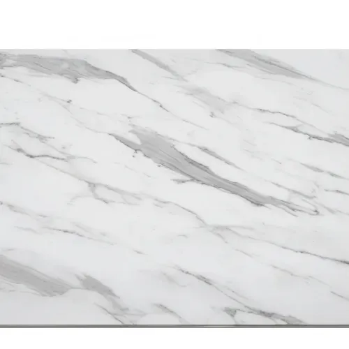 Table à Manger Rectangulaire Verre Marbré Blanc et Chrome – 180×90×75 Cm – Omega