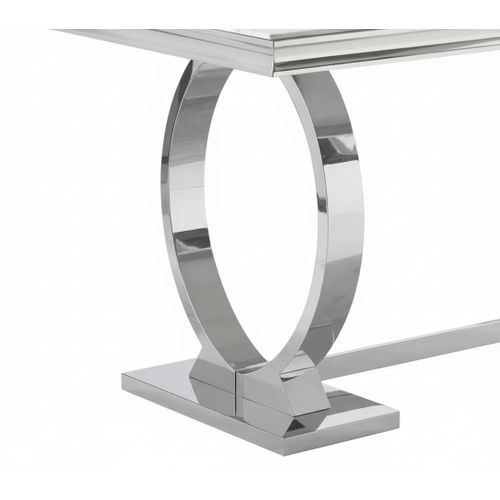 Table à Manger Rectangulaire Verre Marbré Blanc et Chrome – 180×90×75 Cm – Omega