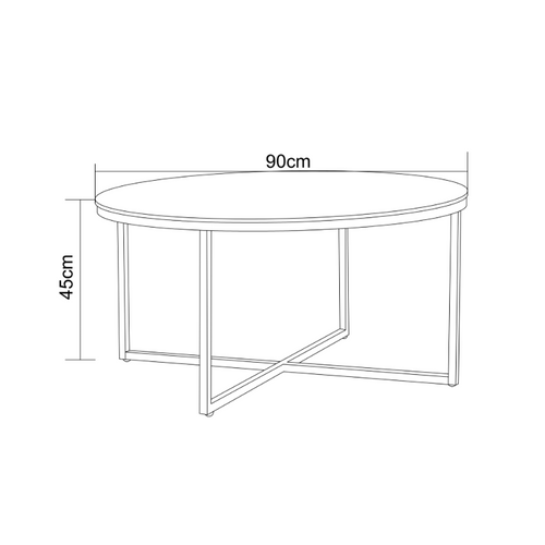 Table Basse Lorie Ronde Plateau Verre Trempé Miroir Structure Métal Gold D90x45cm