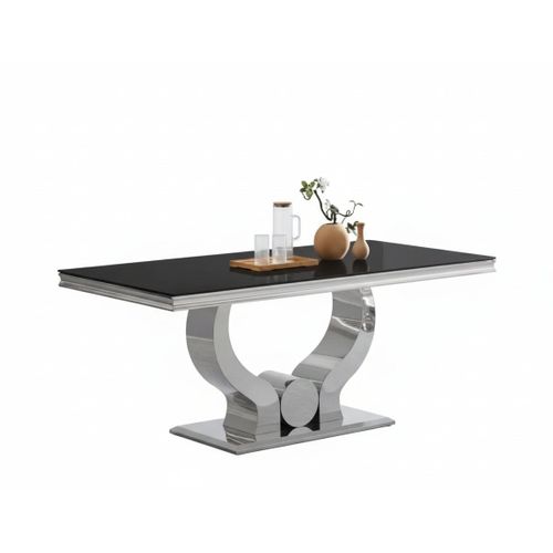 Table à Manger Trofy 4 à 6 Personnes 150x90 Cm Chrome Plateau En Verre Noir