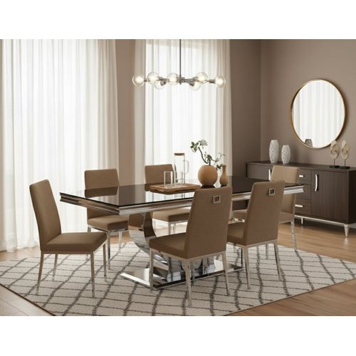 Table à Manger Trofy 4 à 6 Personnes 150x90 Cm Chrome Plateau En Verre Noir