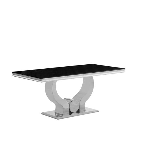Table à Manger Trofy 4 à 6 Personnes 150x90 Cm Chrome Plateau En Verre Noir