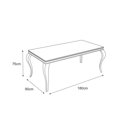 Table à Manger Baroque 6 à 8 Couverts 180x90 Cm Pieds Gold Plateau En Verre Effet Marbré Blanc
