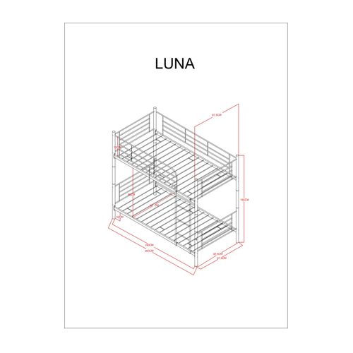 Lit Superposé Séparable Métal Noir 2x90x190 Cm Luna