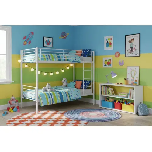 Lit Superposé Séparable Métal Luna 1+1 90x190 Cm Sommier Inclus Blanc