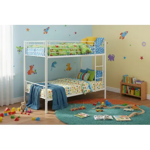 Lit Superposé Séparable Métal Luna 1+1 90x190 Cm Sommier Inclus Blanc