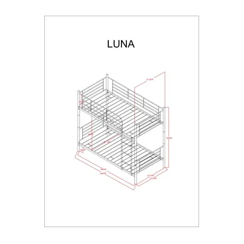 Lit Superposé Séparable Métal Luna 1+1 90x190 Cm Sommier Inclus Blanc