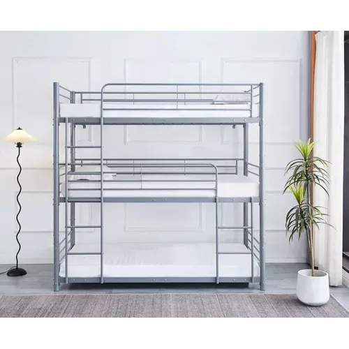 Lit Superposé Métal 3 Couchages 90x190 Cm Gris Triple