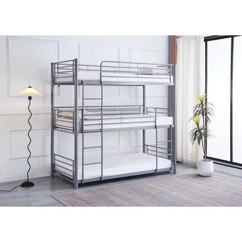 Lit Superposé Métal 3 Couchages 90x190 Cm Gris Triple