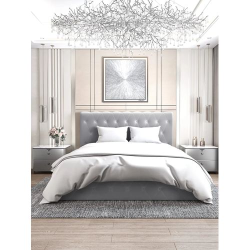 Lit Coffre 2 Places En Velours Gris 160x200cm Corsica