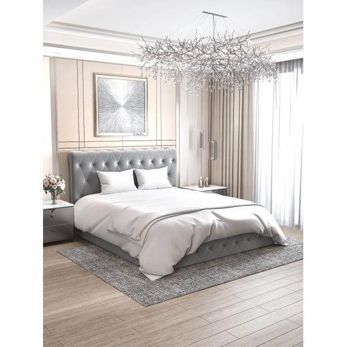Lit Coffre 2 Places En Velours Gris 160x200cm Corsica