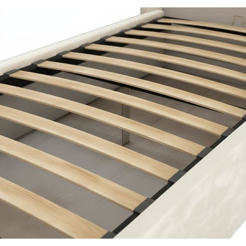 Lit Coffre Velours Sommier Relevable 90x190 Cm Camille - Beige
