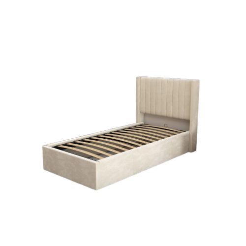 Lit Coffre Velours Sommier Relevable 90x190 Cm Camille - Beige