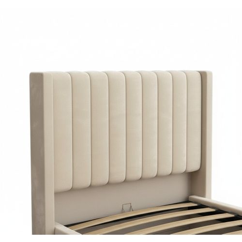 Lit Coffre Velours Sommier Relevable 90x190 Cm Camille - Beige
