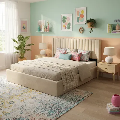 Lit Coffre 160x200 – Velours Beige - Sommier Inclus