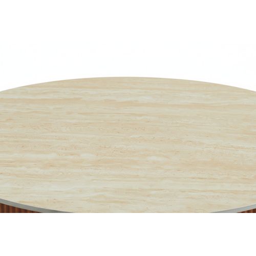 Table Basse Ronde Céramique Effet Travertin Noisette 80cm Ruby