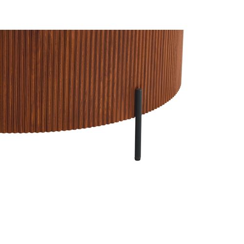 Table Basse Ronde Céramique Effet Travertin Noisette 90cm Métal Noir Ruby