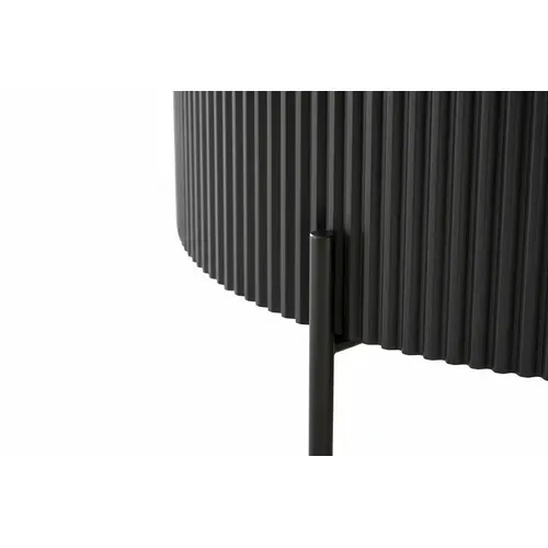 Table Basse Ruby Ronde Plateau Céramique Effet Travertin Noir Pied Métal Noir D90xh45 Cm