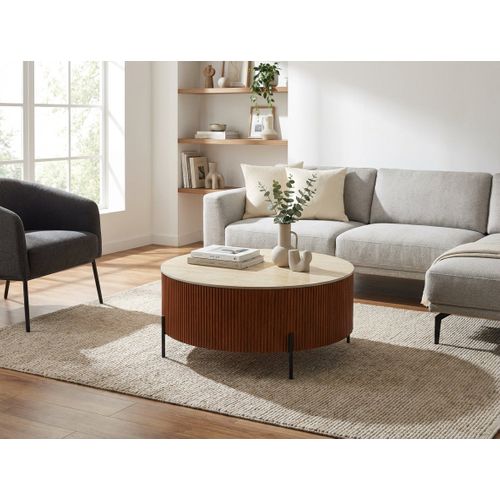 Table Basse Ronde Céramique Effet Travertin Noisette D100xh45 Cm Ruby