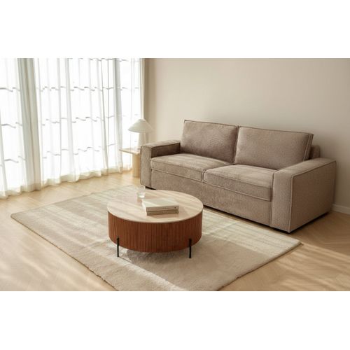 Table Basse Ronde Céramique Effet Travertin Noisette D100xh45 Cm Ruby