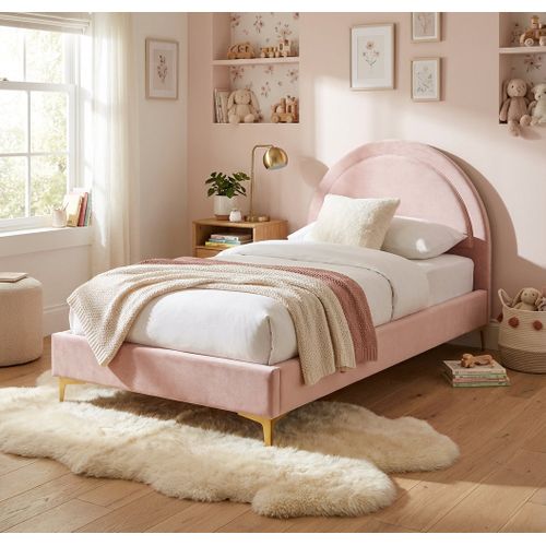 Lit Enfant 90x190 Cm Tissu Rose Sommier Inclus Boudoir