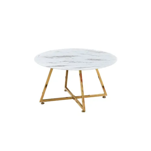 Table Basse Ronde Métal Gold Plateau Effet Marbre Blanc D80xh45cm