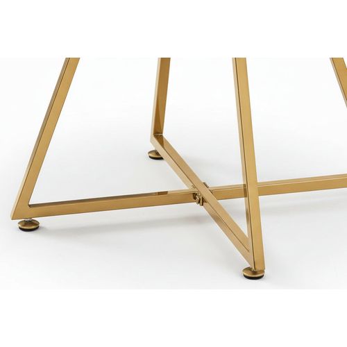 Table Basse Ronde Métal Gold Plateau Effet Marbre Blanc D80xh45cm