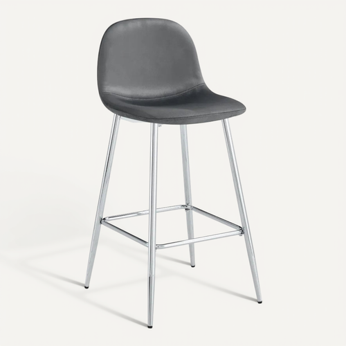 Lot 2 Tabourets De Bar Scandinave Velours Anthracite Pieds Chrome
