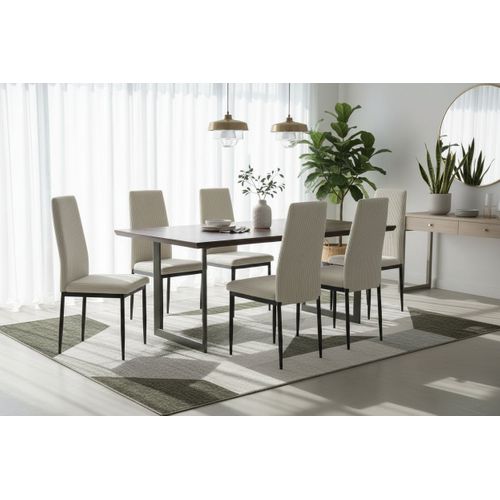 Lot 4 Chaises Salle à Manger Klarna Tissu Côtelé écru Pieds Métal Noir