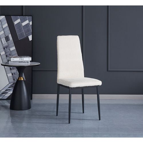 Lot 4 Chaises Salle à Manger Klarna Tissu Côtelé écru Pieds Métal Noir