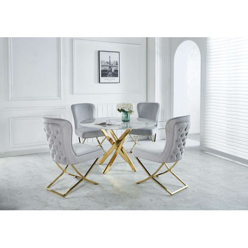 Table à Manger Ronde Jessica Gold XXL 120 Cm 4 Couverts Effet Marbré ...