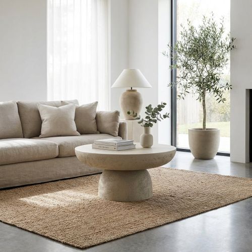 Table Basse Ronde Effet Travertin Mat Salon D.70 Cm Galet