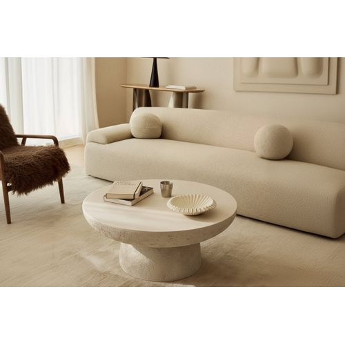 Table Basse Ronde Effet Travertin Mat Salon D.70 Cm Galet