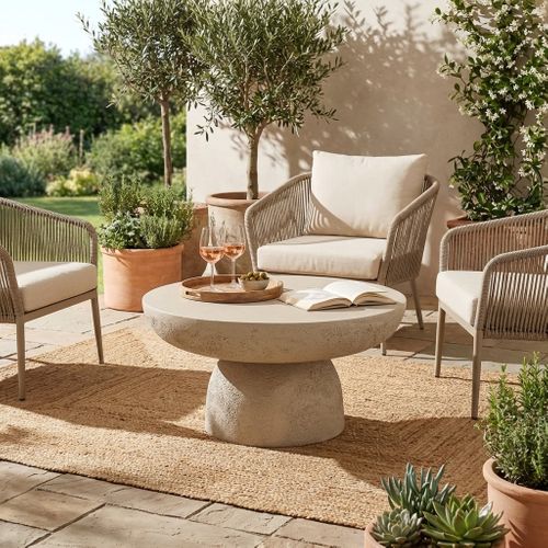 Table Basse Ronde Effet Travertin Mat Salon D.70 Cm Galet