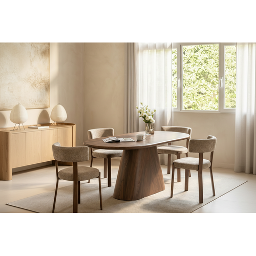 Lot De 4 Chaises De Salle à Manger En Tissu Moka Pied Effet Noyer Nordik