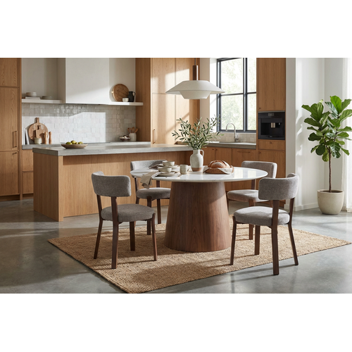 Lot De 4 Chaises De Salle à Manger En Tissu Moka Pied Effet Noyer Nordik